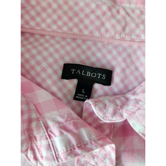 Talbots Pink Gingham Classic Casual Collar Button Front Shirt Women's Size Large - Picture 5 of 8